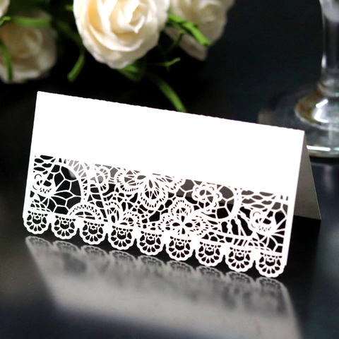Laser Cut Lace Hollow Table Place Cards Pearl Paper Name Cards For Wedding Party Banquet Table Decoration Elegant Stationeries