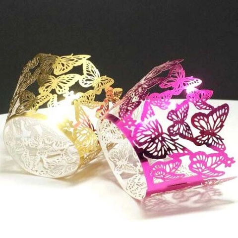 Butterfly Laser Cut Paper Cupcake Wrappers Hollow Lace Muffin Cup Liner For Wedding Birthday Party Cake Decoration