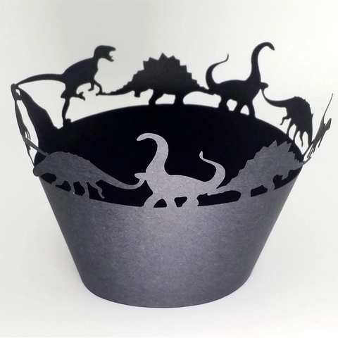 Emballages De Cupcake Dinosaure Découpés Au Laser Papier Perlé Évidé Doublures Décoratives Pour Décoration De Table Fête Anniversaire Enfants
