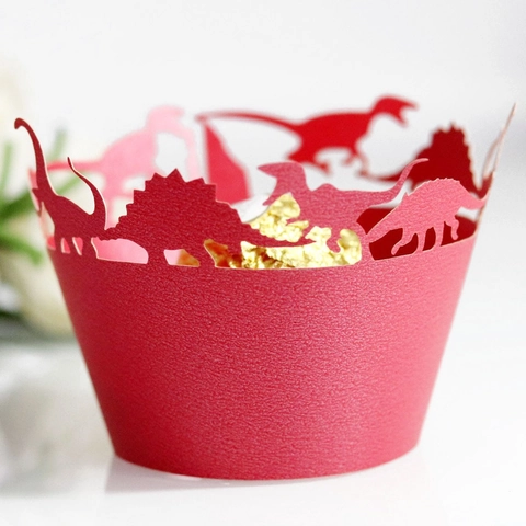 Emballages De Cupcake Dinosaure Découpés Au Laser Papier Perlé Évidé Doublures Décoratives Pour Décoration De Table Fête Anniversaire Enfants