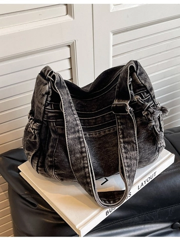 Vintage Gewaschen Denim Umhängetasche Für Damen Große Kapazität Multi Taschen Denim Schultertasche Lässig Student Tote Bag
