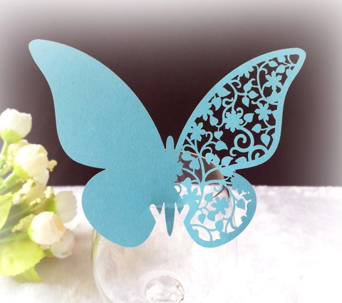 Marque-place Papillon pour Verre à Vin Découpe Laser Cartes de Nom en Papier Perlé pour Décoration de Table de Mariage Banquet Fête