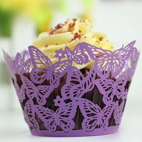 Involucri per Cupcake Farfalla Taglio Laser in Carta Perlata Filigrana Anelli Decorativi per Torta per Matrimonio Compleanno Festa