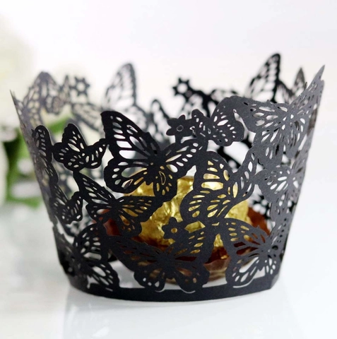 Elegant Laser Cut Butterfly Cupcake Wrappers Hollow Out Pearlescent Paper Cake Liners For Wedding Birthday Party Decoration