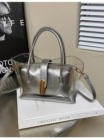 Borsa Gelatina Trasparente in PVC Moda Donna Borsa a Mano 2 In 1 Tracolla Casual Con Tasca Interna Serratura in Metallo
