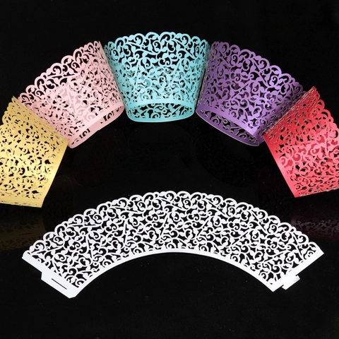 Laser Cut Floral Cupcake Wrappers Hollow Decorative Lace Paper Cake Wraps For Wedding Birthday Party Cake Decoration Accessory