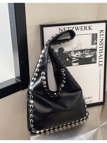 Borsa Hobo alla Moda con Rivetti per Donna Borsa a Tracolla in Pelle PU di Grande Capacità Borsa Tote Retro Punk per Pendolarismo