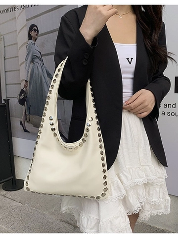 Borsa Hobo alla Moda con Rivetti per Donna Borsa a Tracolla in Pelle PU di Grande Capacità Borsa Tote Retro Punk per Pendolarismo