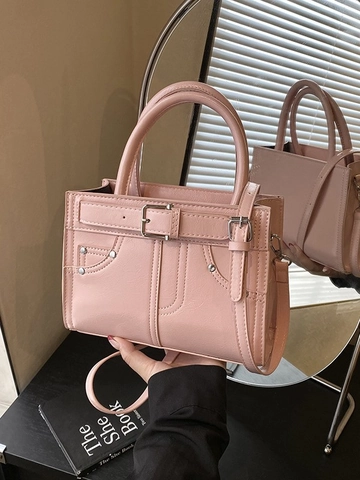 Fashionable Women PU Leather Handbag With Rivet And Belt Buckle Decor Small Crossbody Bag For Daily Use Versatile Shoulder Bag