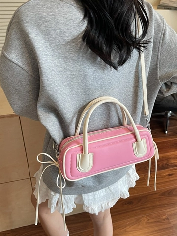 Bolso Baguette Chic para Mujer Color en Contraste Cuero PU Costuras Bolso Cruzado Moda Bolso de Hombro Moderno Diario
