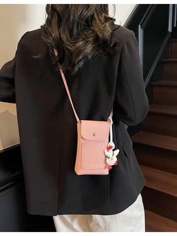 Borsa a Tracolla Minimalista in Pelle PU Motivo Litchi per Cellulare Con Ciondolo a Forma di Anatra Cartoon Piccola Borsa Quadrata Leggera Donna