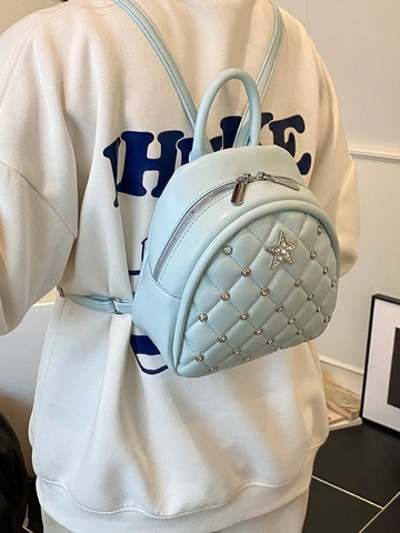 Women Fashion Quilted PU Leather Mini Backpack With Star Rhinestone Rivet Decoration For Daily Commute Versatile Bag