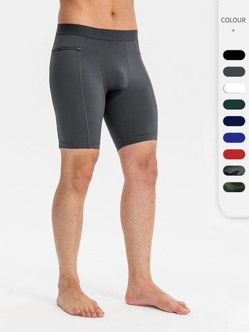 Men's Compression Shorts With Zipper Pocket High Stretch Quick Dry Sports Tight Bottoms For Gym Running Workout