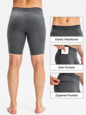 Men's Compression Shorts With Zipper Pocket High Stretch Quick Dry Sports Tight Bottoms For Gym Running Workout