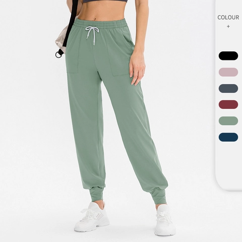 Women Loose Yoga Pants Elastic Waist Casual Sporty Drawstring Joggers Quick Dry Running Fitness Trousers With Pockets