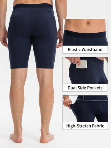 Pantalones Cortos de Compresión Deportivos para Hombre Secado Rápido Entrenamiento Running Fitness Con Bolsillo Transpirable