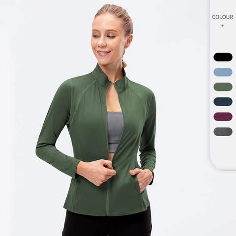 Giacca Sportiva da Donna Aderente con Cerniera Poliestere Elastan Asciugatura Rapida Collo Rialzato Corsa Yoga Fitness