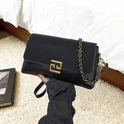 Bolso de Hombro de Cuero PU Minimalista Urbano de Moda Para Mujer Hebilla Geométrica de Gran Capacidad Bolso de Cadena de Metal