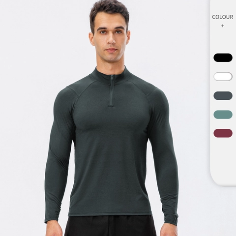 Heren Slim Fit 1/4 Rits Sport Sweatshirt Sneldrogend Hoge Elasticiteit Hardlopen Fitness Training Top Lange Mouw Pullover