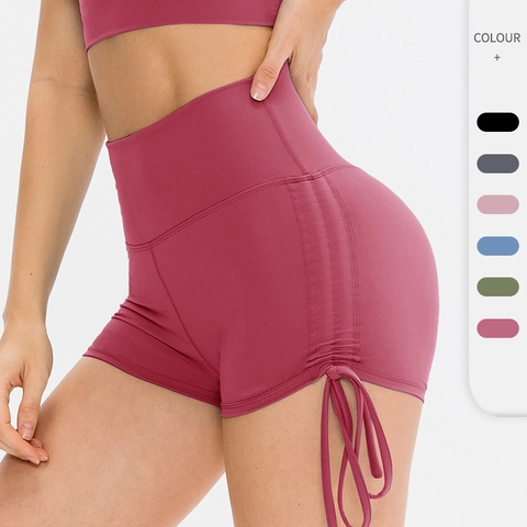 High Waist Ruched Drawstring Yoga Shorts Women Tummy Control Butt Lift Gym Fitness Running Workout Tight Athletic Shorts