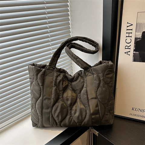 Damen Gesteppte Puffer Tragetasche Große Kapazität Wellenmuster Baumwolle Umhängetasche Urban Minimalistisch Alltag Handtasche
