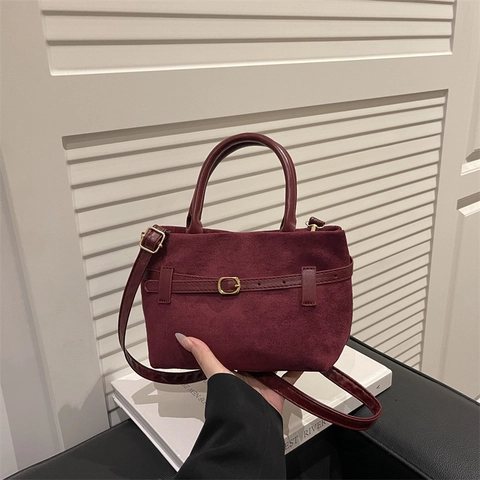 Retro Suede Texture PU Leather Large Tote Bag For Women Solid Color Casual Shoulder Bag Elegant Office Handbag With Strap