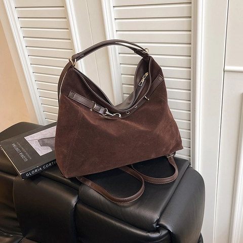 Borsa Tote da Donna in Pelle PU con Texture Scamosciata Grande Capacità Borsa a Spalla Casual Minimalista per Pendolari per Donna