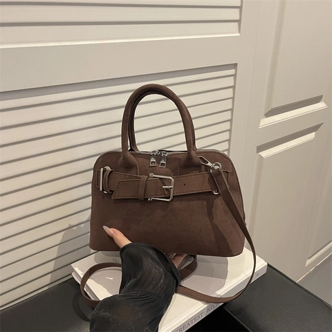 Borsa a Tracolla Donna Retro in PU Opaco Grande Capacità Forma di Conchiglia Borsa a Spalla Minimalista Effetto Scamosciato