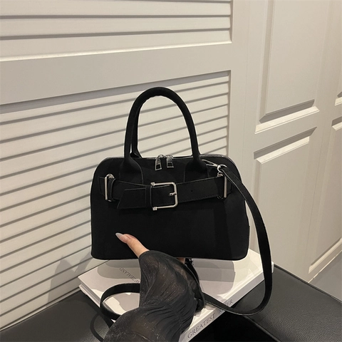 Borsa a Tracolla Donna Retro in PU Opaco Grande Capacità Forma di Conchiglia Borsa a Spalla Minimalista Effetto Scamosciato
