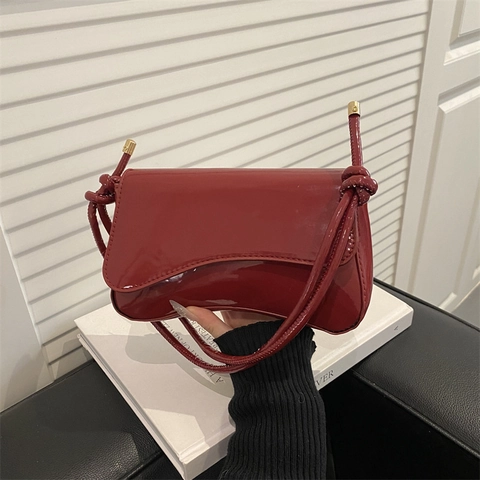 Women Patent PU Leather Underarm Bag Minimalist Korean Style Knot Strap Large Capacity Shoulder Crossbody Bag Trendy Square Purse