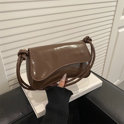 Women Patent PU Leather Underarm Bag Minimalist Korean Style Knot Strap Large Capacity Shoulder Crossbody Bag Trendy Square Purse
