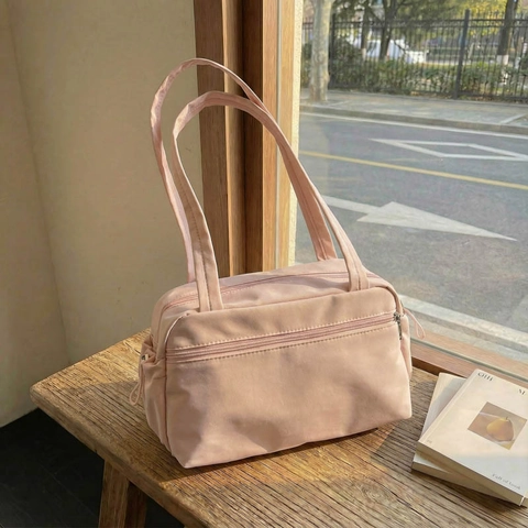 Women PU Leather Large Capacity Shoulder Bag Solid Color Casual Tote Bag Minimalist Commute Handbag With Zipper Multi Pockets