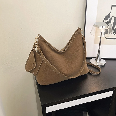 Sac à Épaule Vintage en Similicuir Daim PU Grande Capacité Hobo Tote Mat Avec Pochette Détachable Sac à Main Femme