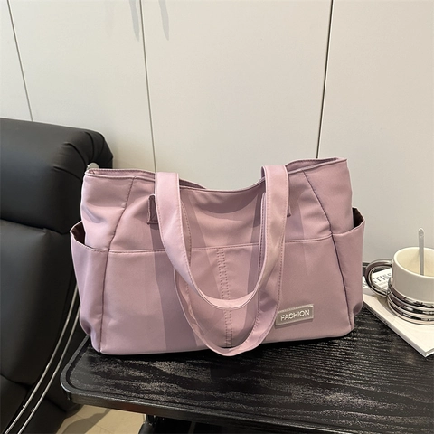 Damen Große Kapazität Segeltuch Tragetasche Minimalistische Schultertasche Mit Modeetikett Funktionale Pendlertasche Für Den Alltag