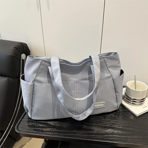 Damen Große Kapazität Segeltuch Tragetasche Minimalistische Schultertasche Mit Modeetikett Funktionale Pendlertasche Für Den Alltag
