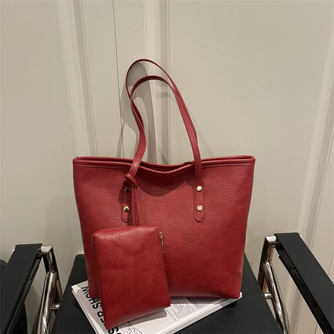 Vintage Damen Große Kapazität PU Leder Tragetasche Set Mit Kleiner Tasche Urban Minimalistische Schultertasche Pendeltasche