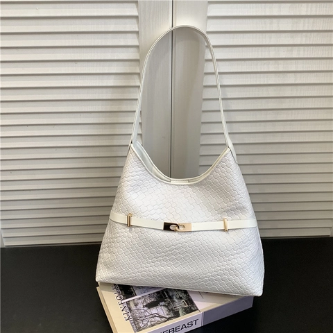 Retro Woven PU Leather Shoulder Bag Large Capacity Solid Color Underarm Bag Fashion Commuter Tote Bag For Women