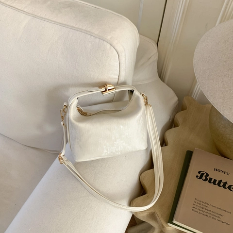 Retro Minimalistisch PU Leder Rippenstruktur Umhängetasche Für Damen Mode Crossbody Achseltasche Mit Metallschloss Täglich Handtasche