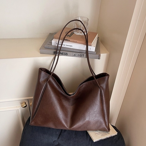 Women Minimalist Large Capacity PU Leather Tote Bag Set Fashion Korean Style Solid Color Soft Shoulder Bag For Work Daily