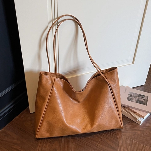 Women Minimalist Large Capacity PU Leather Tote Bag Set Fashion Korean Style Solid Color Soft Shoulder Bag For Work Daily