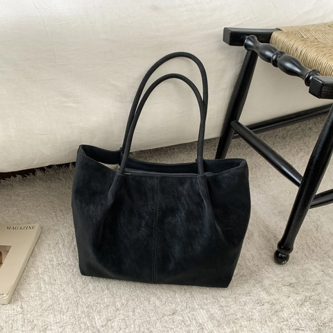 Bolso Tote de Cuero PU de Gran Capacidad para Mujer Bolso de Hombro Casual Retro de Color Sólido Con Colgante de Cuentas