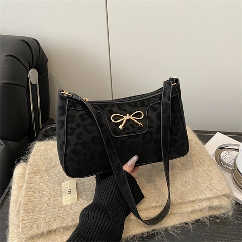 Vintage Leopardenmuster Schleife Schultertasche Für Damen PU Leder Achseltasche Hobo Bag Große Kapazität Mode Täglich Tasche