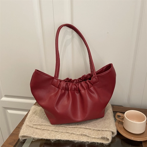 Vintage Plissee PU Leder Umhängetasche Für Damen Große Kapazität Cloud Tote Bag Mode Einfach Unterarmtasche Pendeln Geschenk