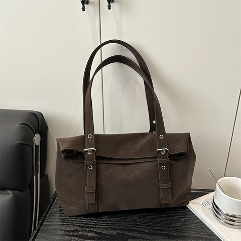 Retro Schultertasche aus PU Leder Wildleder Textur Große Kapazität Minimalistisch Tote Für Damen Pendler Handtasche