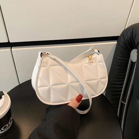 Damen Mode Gestepptes PU Leder Umhängetasche Minimalistisch Dreieck Rautenmuster Schultertasche Chic Große Kapazität Shopper