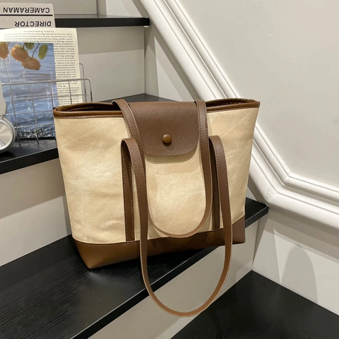 Sac Fourre-tout Bloc de Couleur Grande Capacité pour Femmes Cuir PU Sac à Épaule Trajet Mode Sac Sous le Bras Décontracté