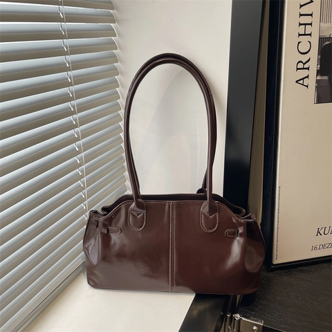 Bolso de Axila de Cuero PU Vintage para Mujer Gran Capacidad Retro Textura Encerada Bolso Tote Minimalista de Viaje