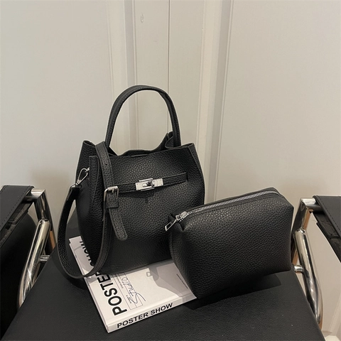 Mode Dames PU Leer Lychee Patroon Emmer Tas Set Met Beutel High End Street Style Schoudertas Crossbody Handtas Dagelijkse Tas