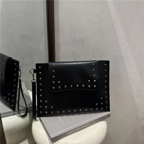 Vintage Nieten Umschlag Clutch Tasche Für Damen Trendy Große Kapazität PU Leder Umhängetasche Mit Nieten Und Handschlaufe