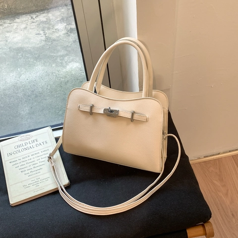 Vintage PU Leren Schoudertas Voor Dames Grote Capaciteit Handtas Elegant Geraffineerd Retro Vierkante Draagtas Met Metalen Slot